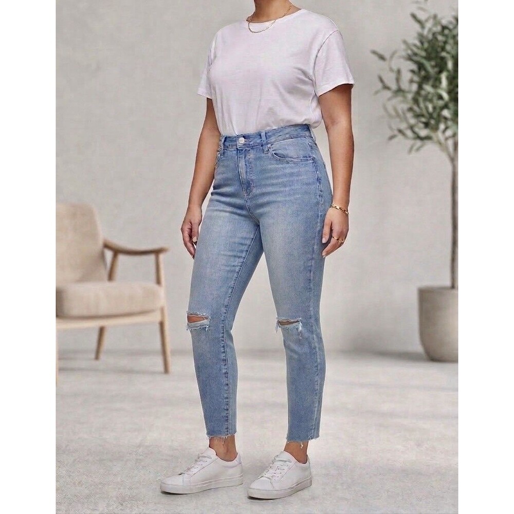 Good American Good Waist Crop Frayed Hem Blue Jeans Women’s Size 6/28 GWCFH367T